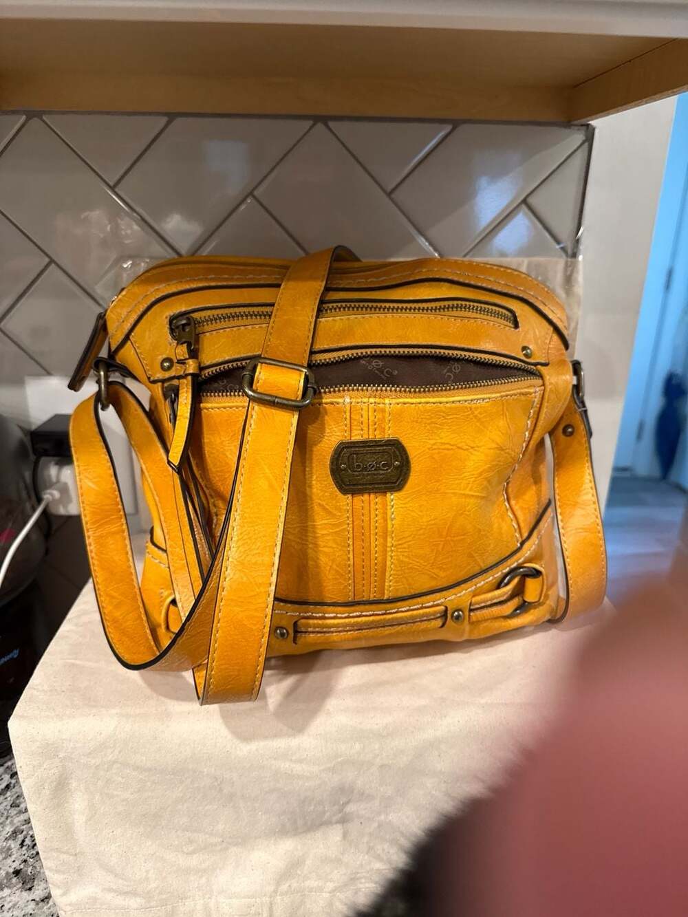 b.o.c. Born Concept Yellow Vegan Leather Multi-Zip Crossbody Bag